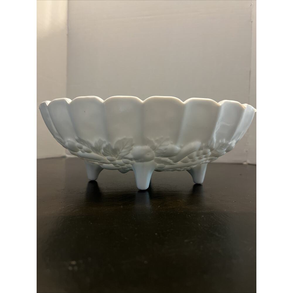 Vintage Indiana White Milk Glass Large Oval Embossed Fruit Bowl